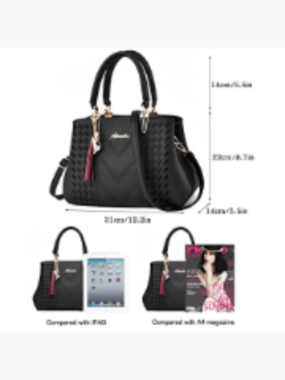 Faux Leather Satchel Tote Bag Women Shoulder Crossbody Handbag 7 Pockets